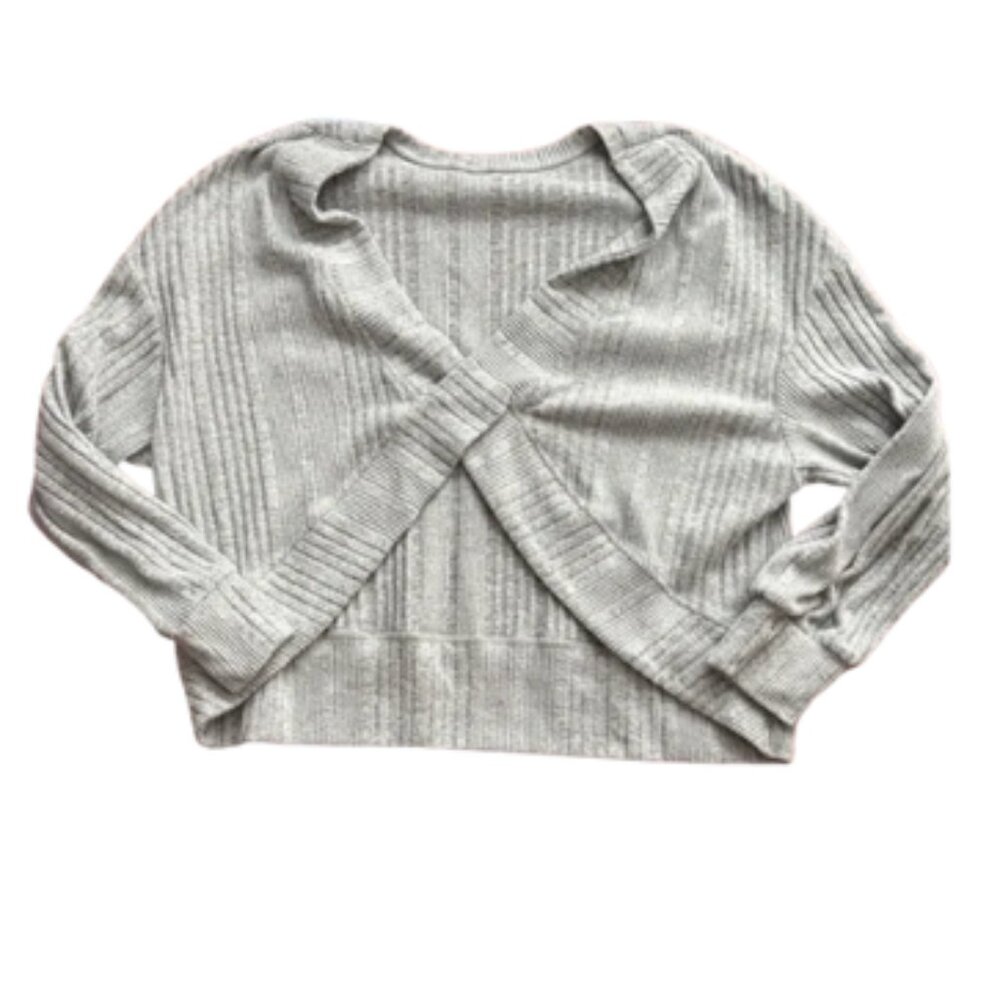 Ribbed Knit Wrap Front Sweater Gray Size Large
